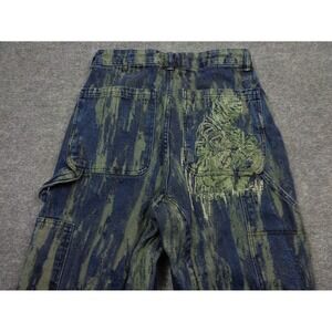 Derschutze Echo Denim Pants 28 Blue Green Carpenter Embroidered Jeans Textured